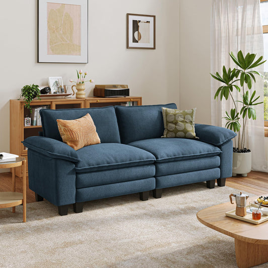 LINSY HOME 90'' Cloud Loveseat Sofa, Modular Sectional Couches Corduroy Cloud Couch Soft Modern Comfy Love Seat Sofa Set for Living Room Apartment Office, Blue