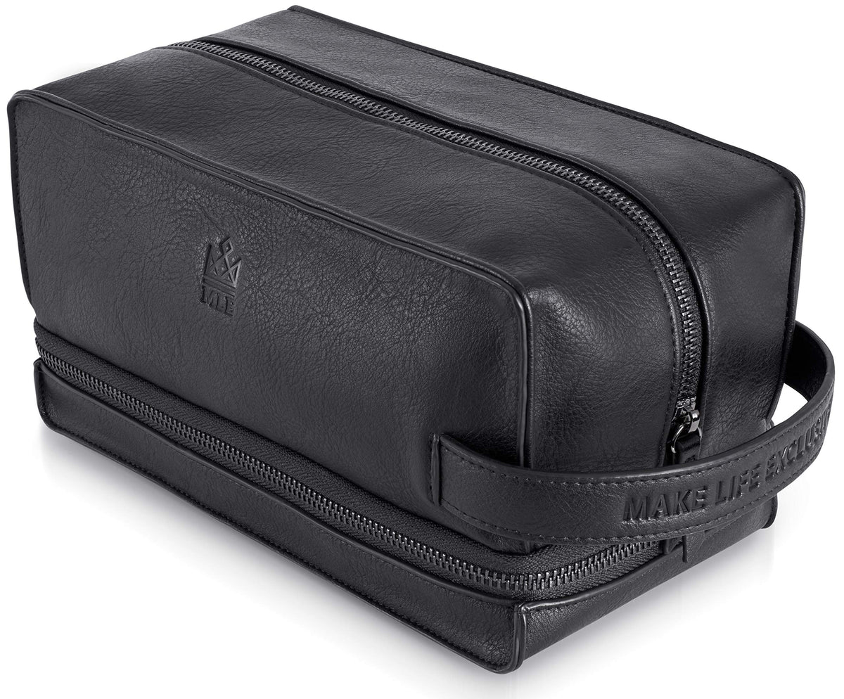 MAKE LIFE EXCLUSIVE Mens Leather Toiletry Bag – Travel Dopp Kit, Shaving Bag, Grooming & Hygiene Organizer, Leather Toiletry Bag for Men, Gift for Him