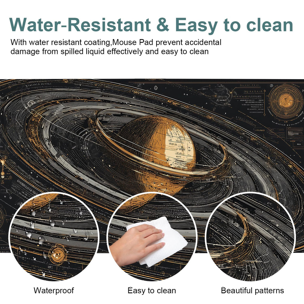 Saturn Planet Extended Gaming Mouse Pad 35.4 x 15.7 Inch – Space-Themed Desk Mat for Gaming, Office Work, and Study, with Non-Slip Rubber Base