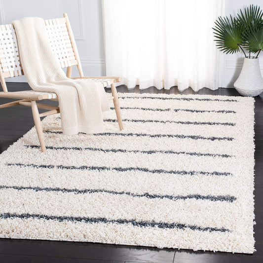 SAFAVIEH Venus Shag Collection Area Rug - 10' x 14', Ivory & Dark Grey, Stripe Design, Non-Shedding & Easy Care, 1.8-inch Thick Ideal for High Traffic Areas in Living Room, Bedroom (VNS604B)