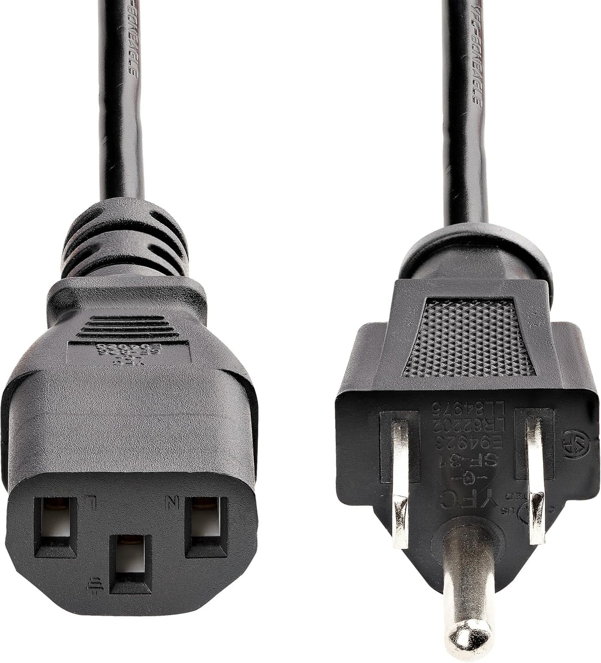 StarTech.com 25ft (7.6m) 5-15P C13, 10A 125V, 18AWG, (PXT10125) Computer Power Cord, NEMA to Black Replacement AC Power