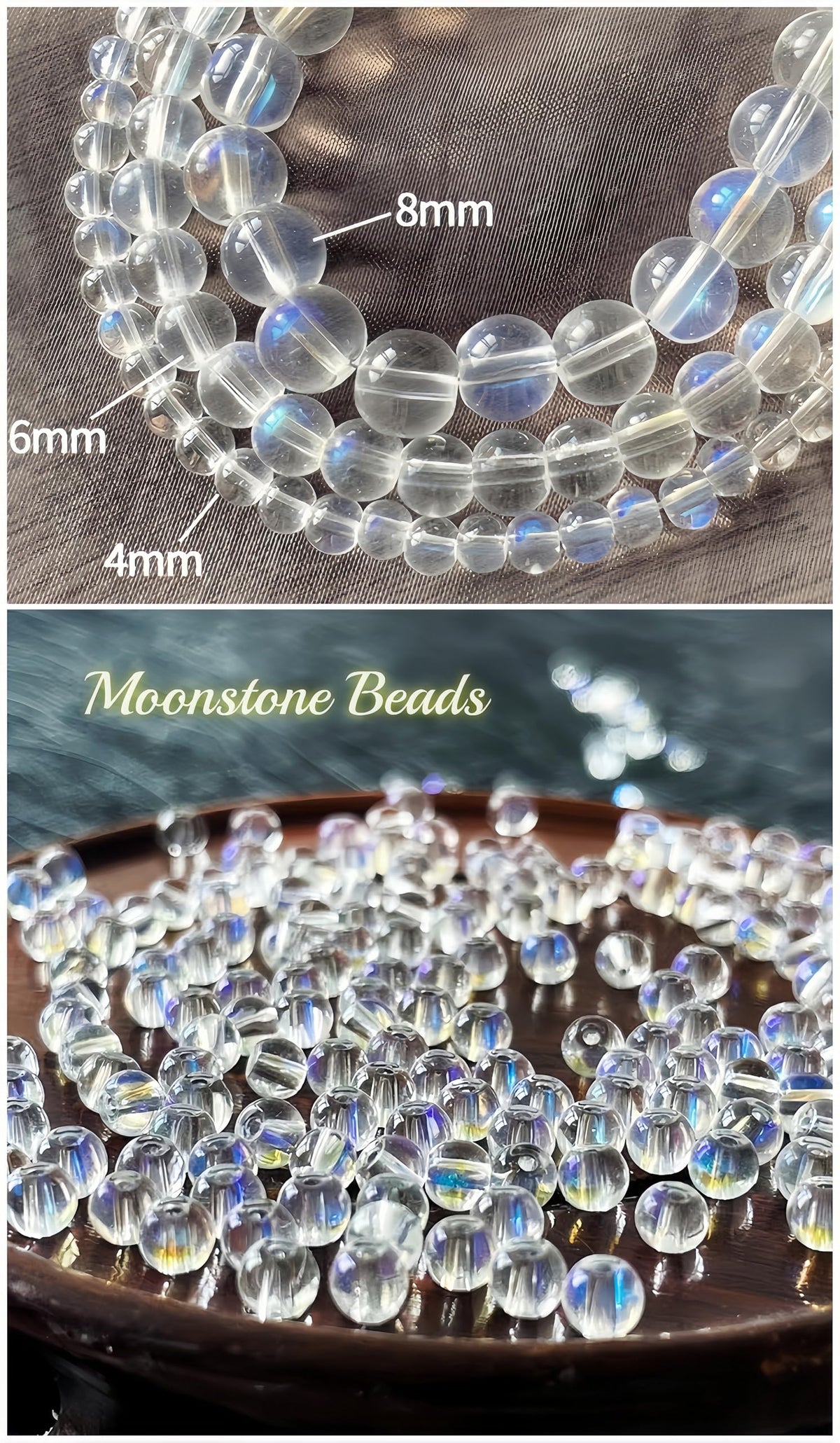 CINSKYING 3Pcs Healing Crystal Moonstone Bracelets for Women Men 8mm 6mm 4mm Natural Stone Beaded Stretch Bracelet Jewelry Gifts for Women Girl (T3-Moonstone)