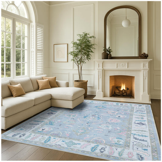 Fame Rugs Lavender Modern Oushak Rug 9x12, Vintage Turkish Colorful Oriental Washable Antique Inspired Oversize Area Rugs, Luxury Living Room Bedroom (386PBL, 9' x 12)
