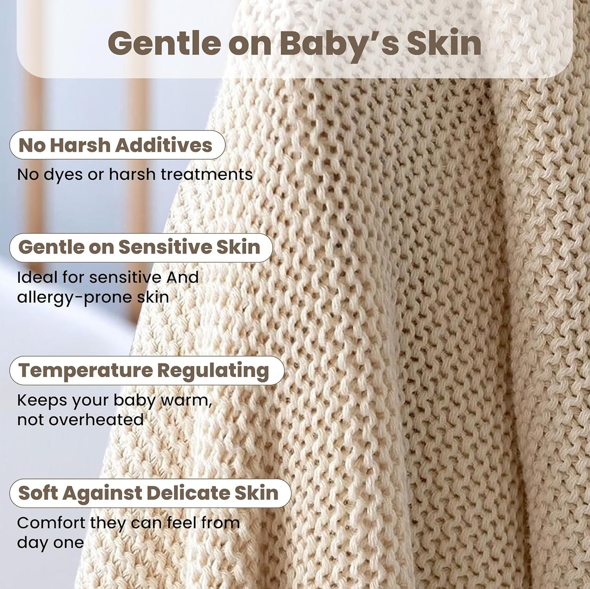 Organic Cotton Baby Blanket by [Brand Name] - Soft Knitted Swaddle for Newborns | Gift Box Included, 30"x40", Stone