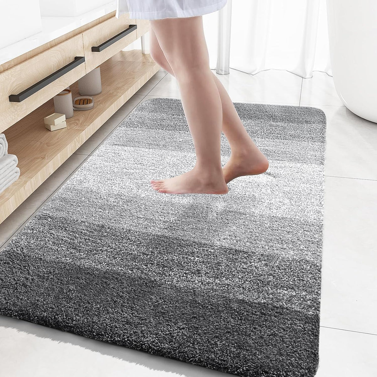 OLANLY Large Bathroom Rugs - Extra Soft Microfiber Mat 59x35 | Quick Dry & Machine Washable, Grey