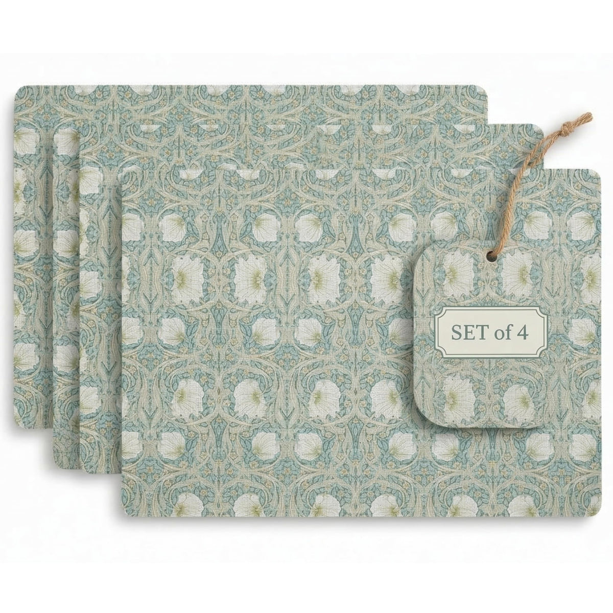 Pimpernel Morris & Co Privat Blue Placemats, Set of 4 - Heat-Safe Table Mats with Floral Design & Cork Backing for Dining Table Styling & Giftable Tableware for Special Occasions