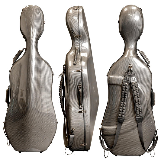 MI&VI CC-8002M Ultra Light Hard Cello Case 4/4 (Full Size) with Adjustable Straps | Carbon Fiber Composite | Montagnana Wide Body Case for 4/4 Sized Cellos