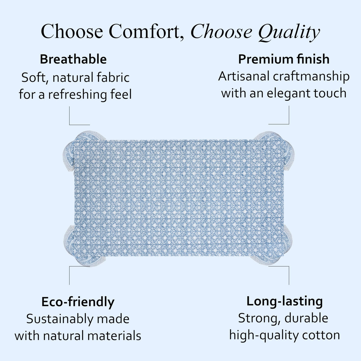 CPC Azure Regal Tablecloth 100% Cotton 70x118 Inch Indian Block Print Rectangle Table Cover, Table Cloth for Gifting in Weddings, Halloween, Fall, Christmas, Thanksgiving