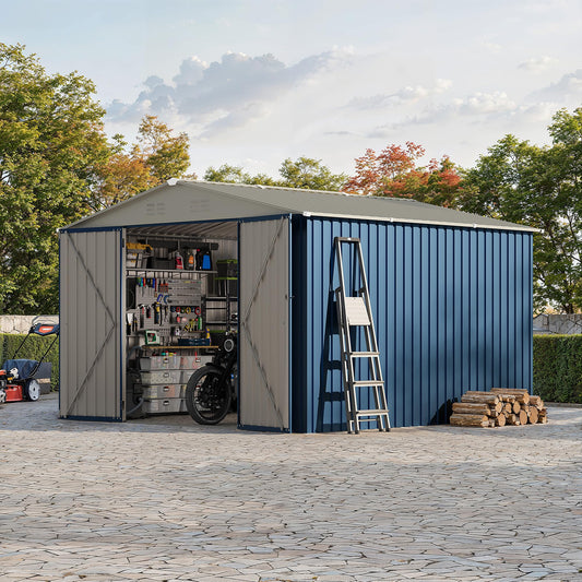 Garvee 10 X 10 FT Outdoor Storage Shed,Metal Garden Sheds&Outdoor Storage Clearance, Large Outdoor Storage Shed for Tools, Lawn Equipment, Garden Supplies - All Weather Lockable Metal Shed