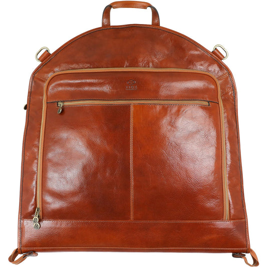 Time Resistance Leather Garment Bag - Slim Carry-On Suit Carrier for Dress Protection (Cognac Brown)
