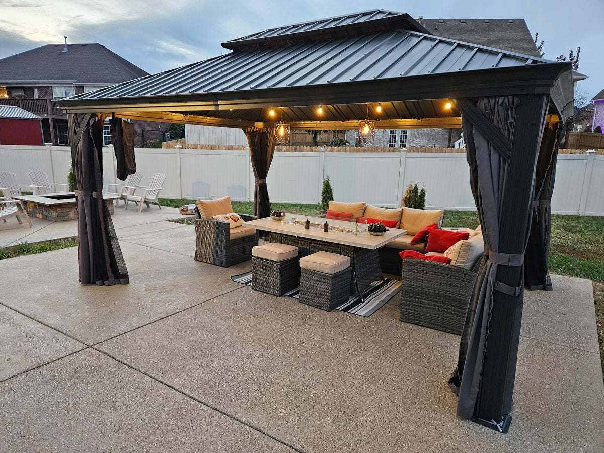 PURPLE LEAF 12' X 16' Permanent Gazebo with Light Hardtop Roof for Outdoor Lawn and Garden Pavilion Grey