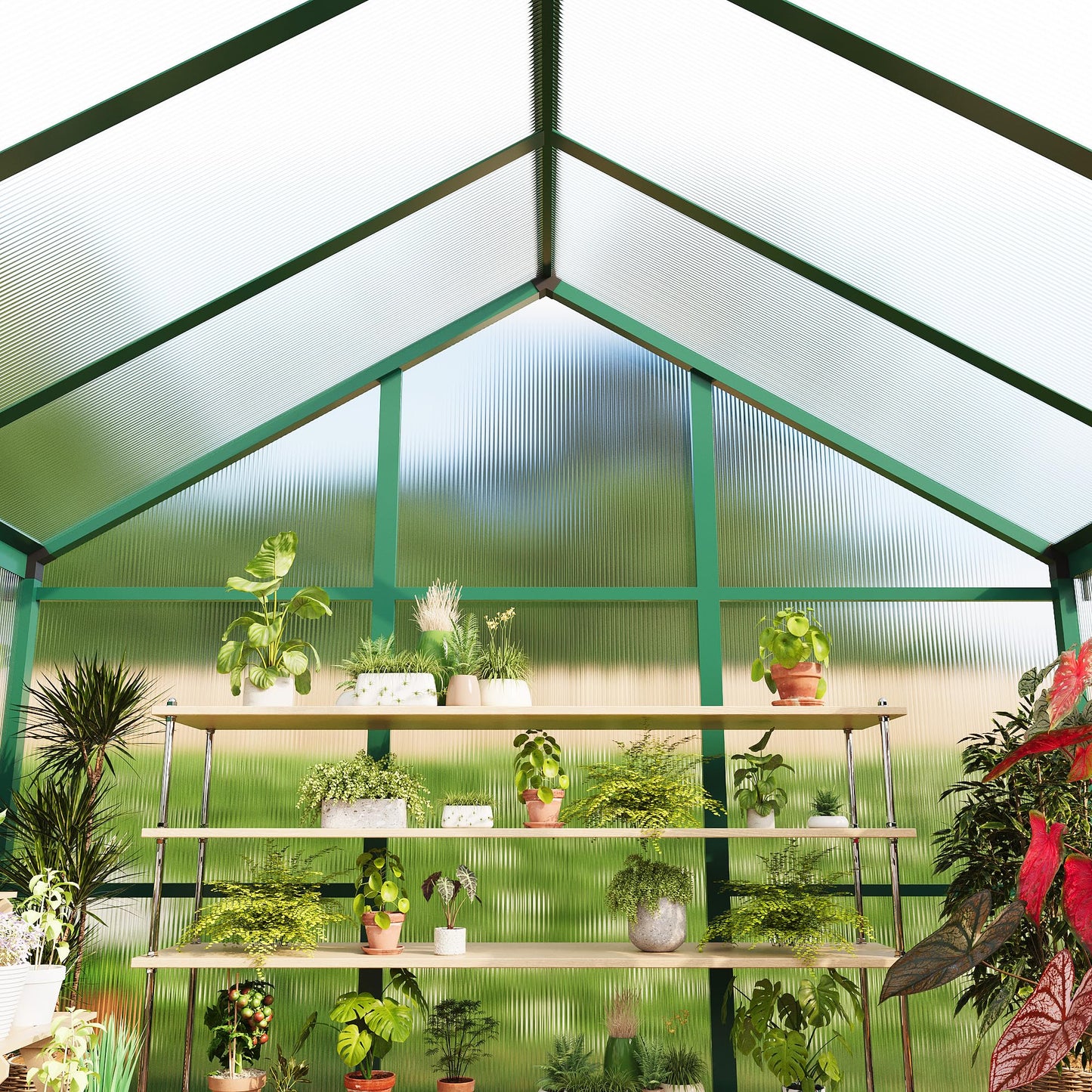 8x10 FT Greenhouse for Outdoors, Polycarbonate Greenhouse with Roof Vent, Ground Nails, Lockable Push Door, Aluminum Large Walk-in Green House for Outside Garden Backyard, Patio, Lawn, Green