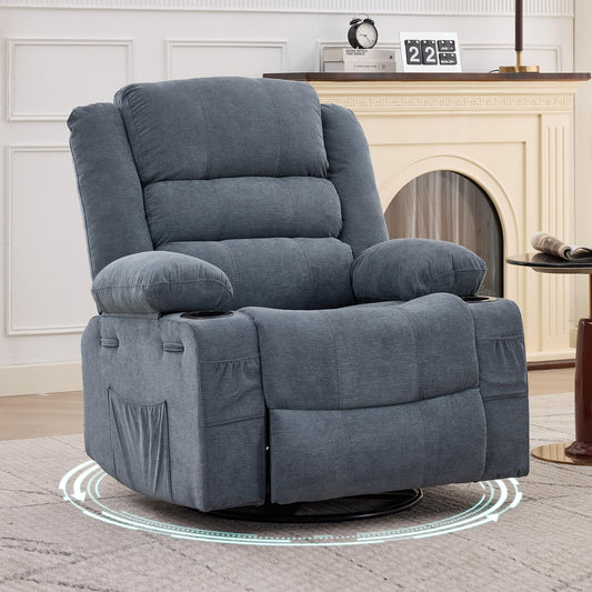 Rocking Recliner Chair for Adults Linen Wide Upholstered Glider Recliner with Cup Holder Deep Seat Single Sofa Rocker Chair for Nursery Living Room