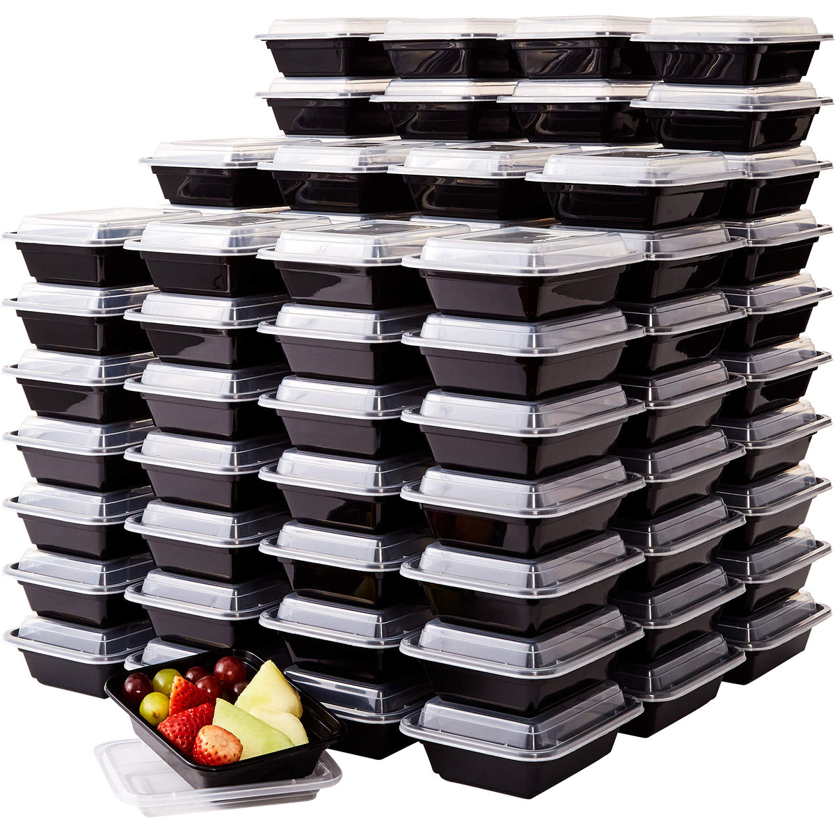 Pro-Grade BPA-Free Plastic Containers with Lids 100ct. 12oz Leakproof Microwavable Portion Container for To-Go Orders, Food Prep and Storage. Reusable Bento Boxes for Restaurant, Cafe and Catering.