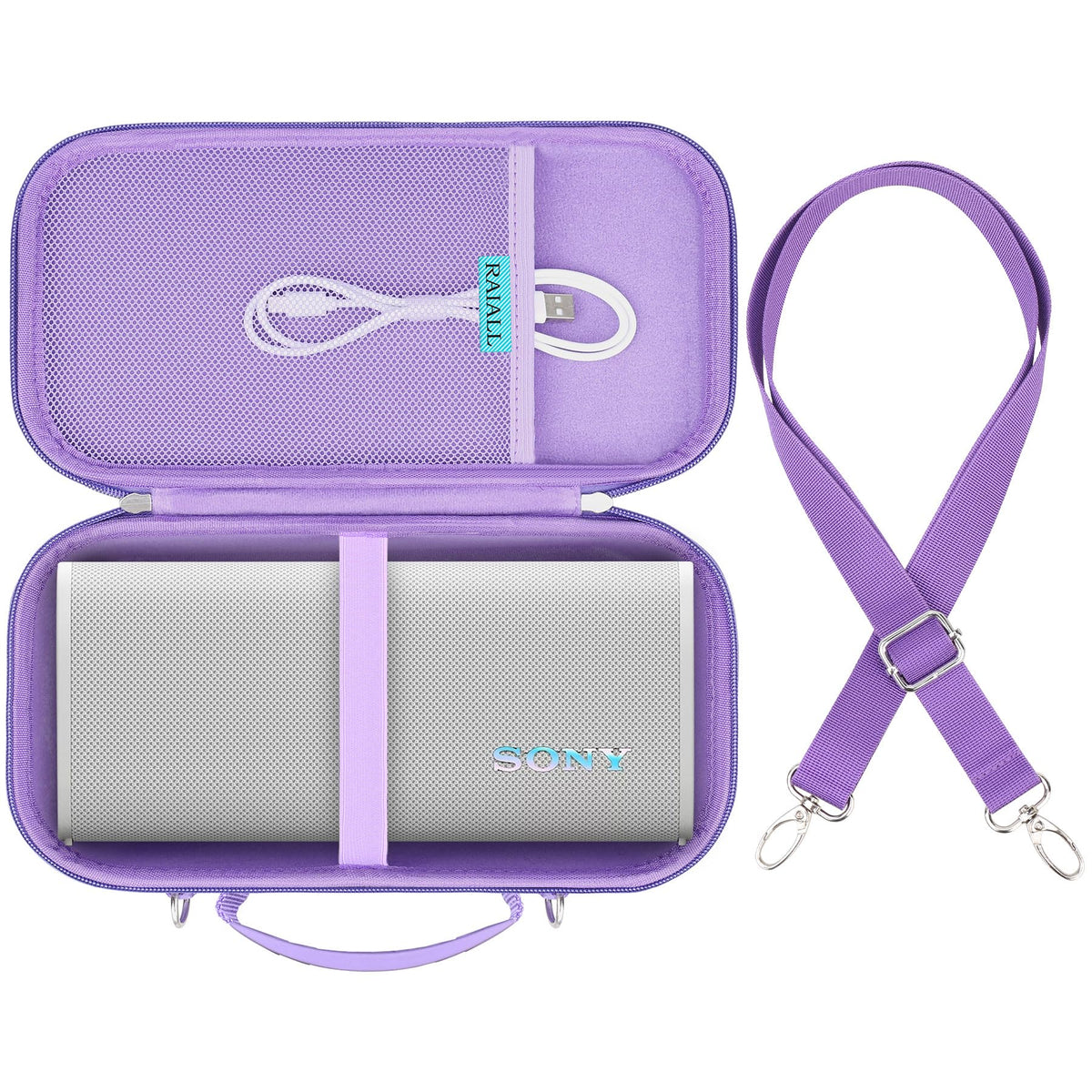 RAIALL Hard Travel Case for Sony ULT Field 3 Wireless Portable Bluetooth Speaker, Sony ULT Field 3 Protective Carrying Storage Bag, Purple+Shoulder Strap