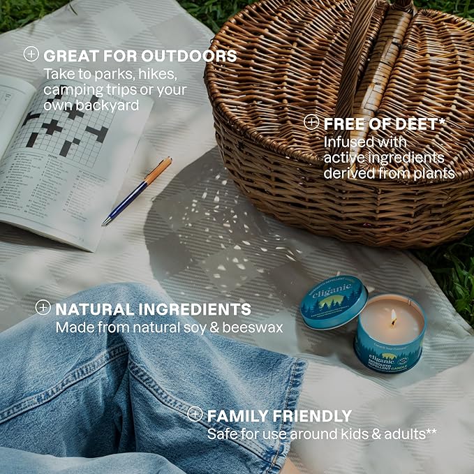 Cliganic Natural Mosquito Repellent Candle (Pack of 4) | Citronella, DEET Free, Essential Oil Infused for Outdoor, Camping | Burns 18 Hours