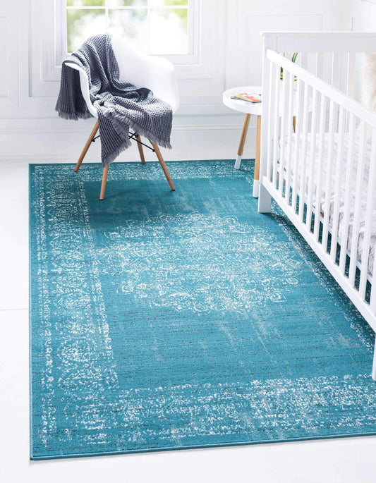 Unique Loom Aarhus Collection Vintage Border Area Rug (10' 0 x 13' 0 Rectangular, Teal/Ivory)