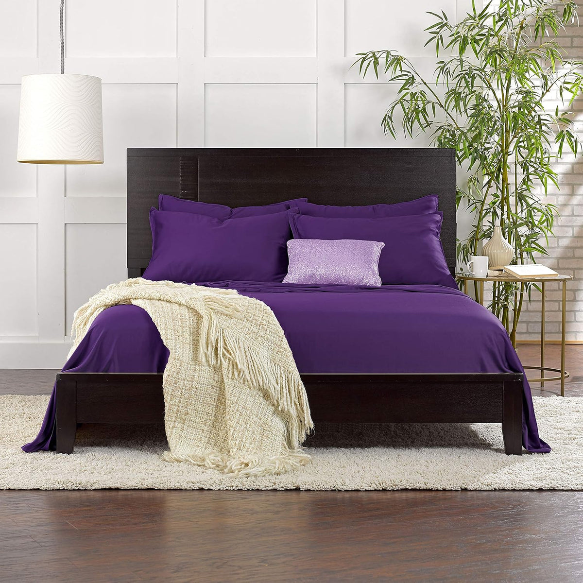 Pure Bamboo Twin Sheet Set - 100% Organic Viscose, Luxuriously Soft & Cooling, Double Stitching | Purple