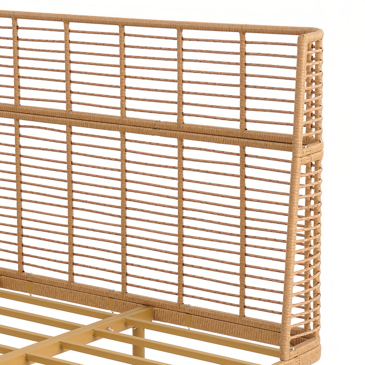 Christopher Knight Home Lamar Boho Rattan King Bed Frame and Headboard, Farmhouse PE Wicker King Size Bed Frame, Metal King Platform Bed Frame, No Box Spring Needed, Easy Assembly, Natural Finish