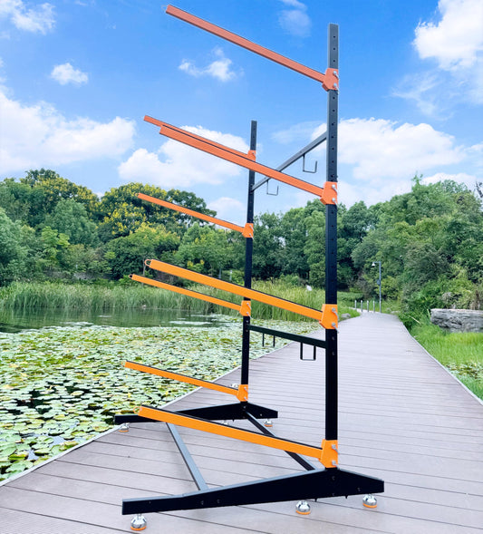 AlloyLake 4-Tier Freestanding Kayak Rack, Pro-Grade Heavy Duty Outdoor Storage for 4 Boats, 440 lbs Max Capacity, Rust-Proof 304 Stainless Steel Hardware (Orange)