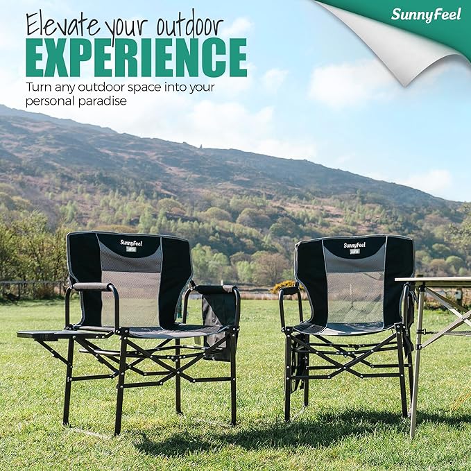 SUNNYFEEL Oversized Camping Directors Chair 2 Pack, Portable Folding Lawn Chairs for Adults Heavy Duty with Side Table,Pocket for Beach, Fishing,Picnic,Concert Outdoor, Foldable Camp Chairs