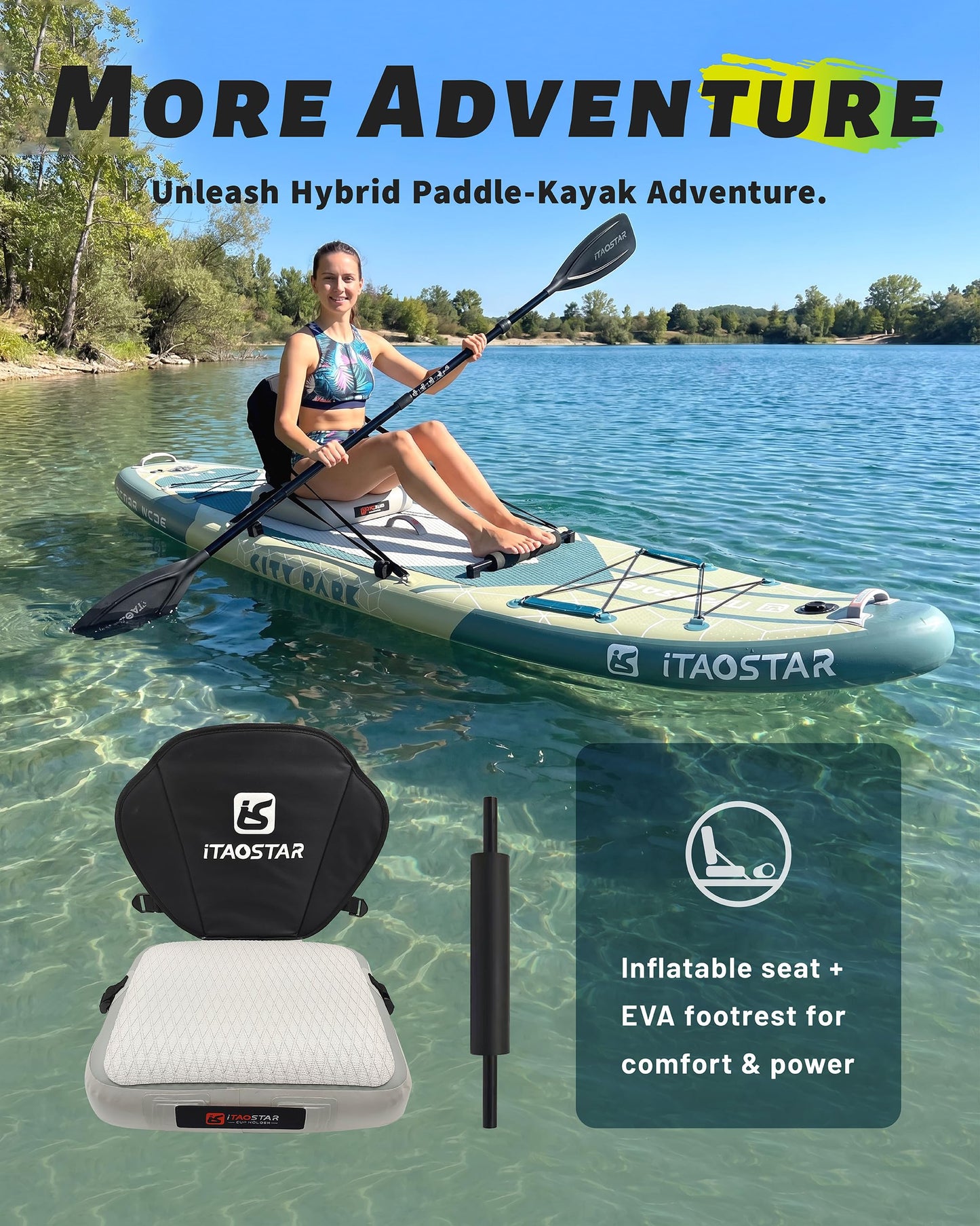 iTAOSTAR C03B 35" Super Wide Paddle Board, More Fun Inflatable Paddle Board with 5 Fins，12 Foot Stand Up Paddle Board with Premium SUP Accessories for Adults of All Skill Levels