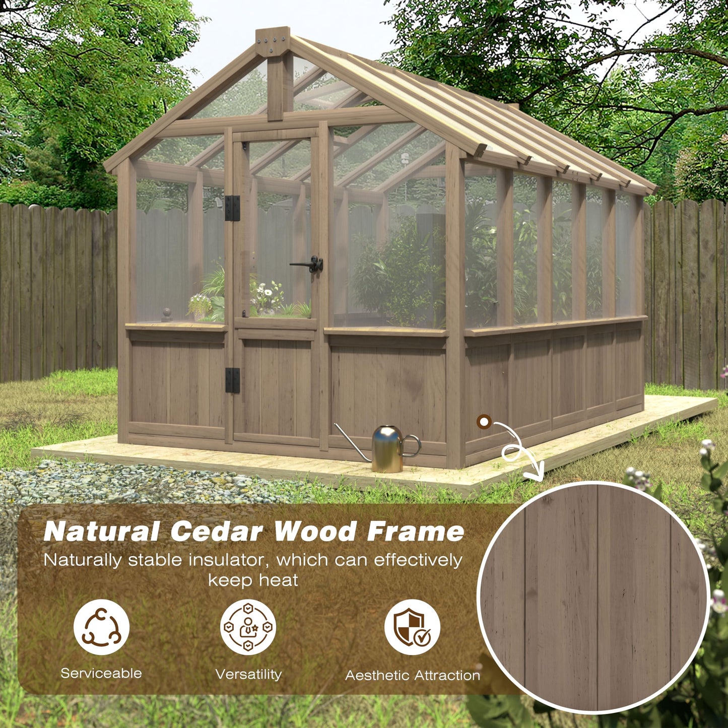 Mupater 6'x10' Wooden Greenhouse for Outdoor, Heavy Duty Green House Kit with Ventilated Window and Lockable Door, 6mm PC Panels for UV Protection, Walk-in Greenhouse for Backyard, Garden, Lawn