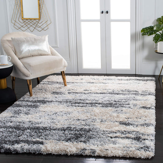 SAFAVIEH Area Rug 10x14 - Fontana Shag Collection - Large - Grey & Ivory, Non-Shedding & Easy to Clean, Plush Thick Pile, Ideal for Living Room, Bedroom, Dining Space (FNT853G)