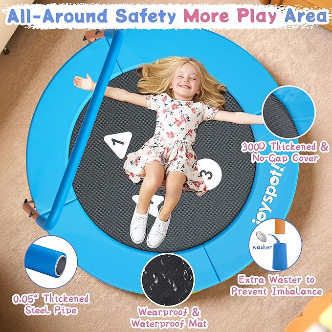 3FT Toddler Trampoline with Adjustable Handlebar, 36" Foldable & Spring-Free, Mini Kids Indoor Outdoor Trampoline for Ages 1-6, Noiseless Jumping Mat, Safe & Sturdy Design, Supports Up to 100 lbs
