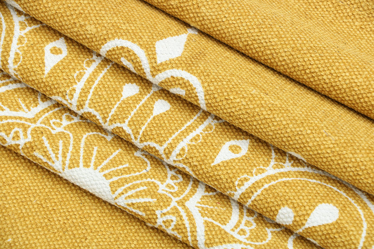 The Home Talk Yoga Mat, 100% Organic Foldable Thick Mat for Travel, Yoga Mat for Exercise with Carry Strap, Skid Free Yoga Block for Pilates, Training Mats Cotton Weave, 24"x72" - Yellow