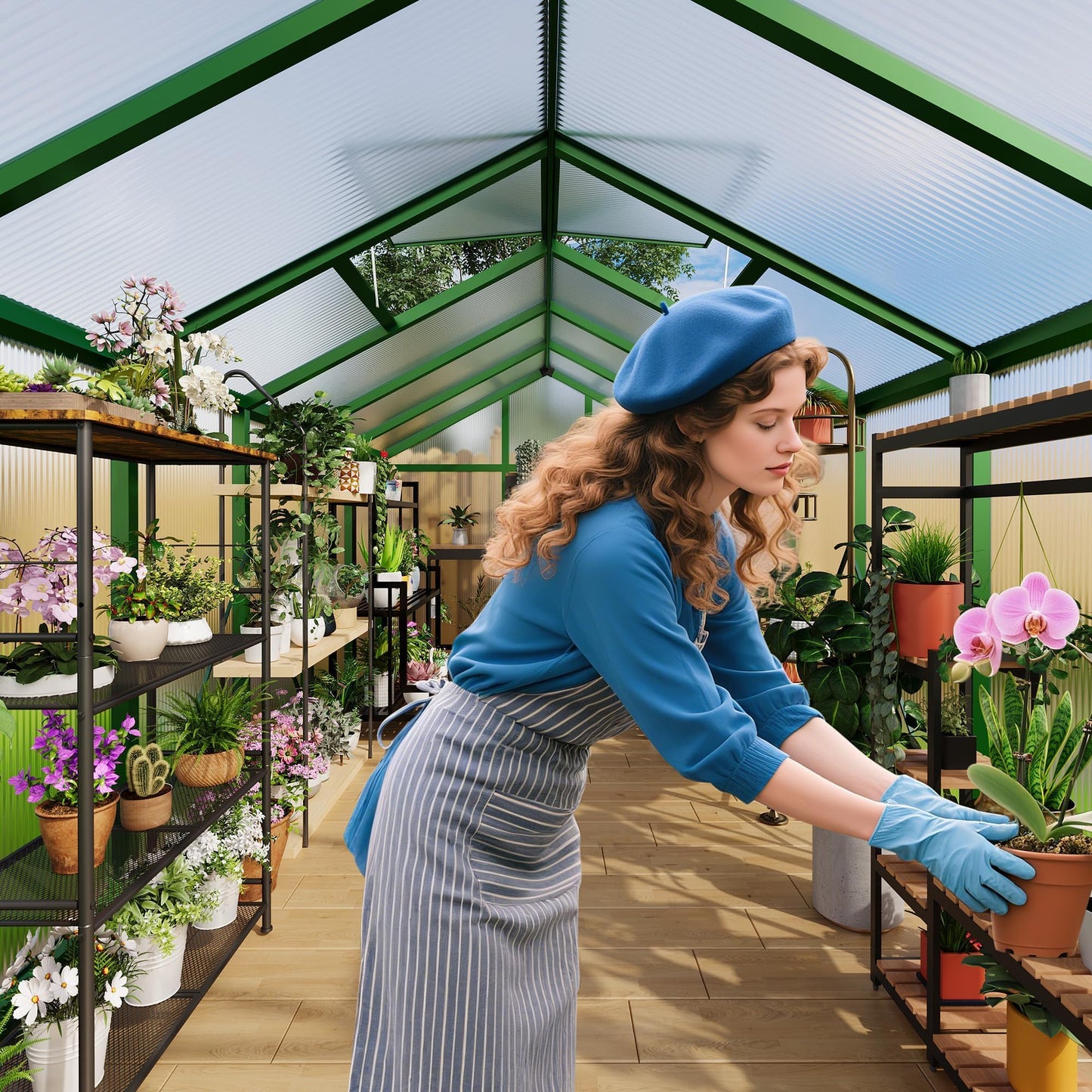 8X10 FT Greenhouse for Outdoors, Polycarbonate Flower Greenhouse with Roof Vent, Push-Pull Lockable Door, Aluminum Walk-in Greenhouses for Outside Garden Backyard, Patio, Lawn, Green
