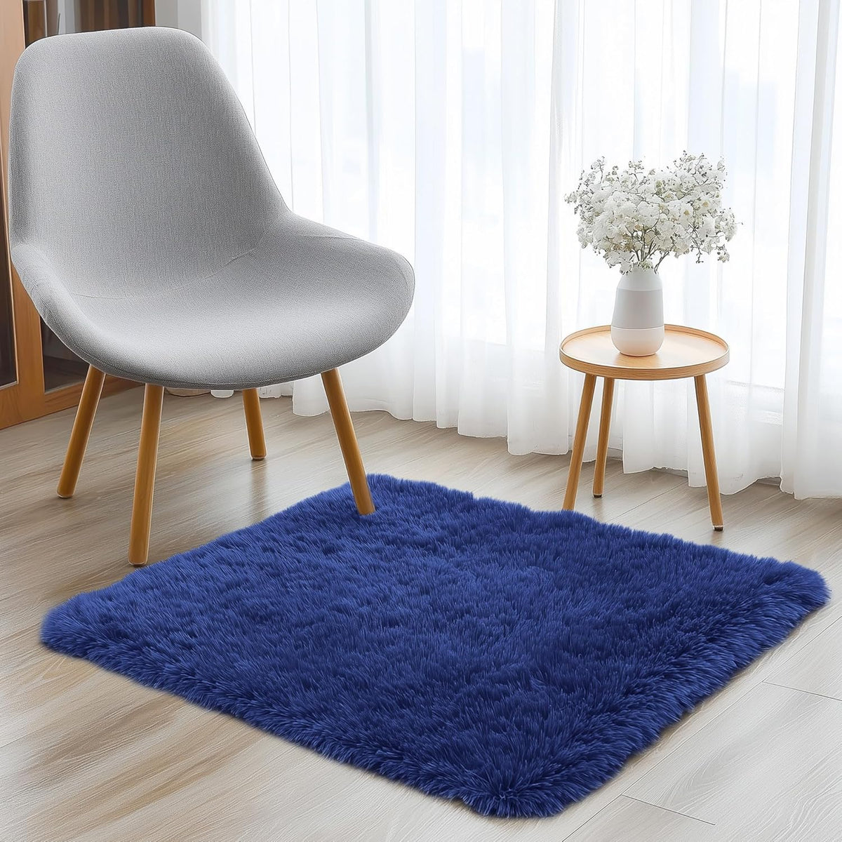 OLANLY Soft Fluffy Shaggy Small Rug - Machine Washable Indoor Carpet for Bedroom & Nursery | Navy Blue