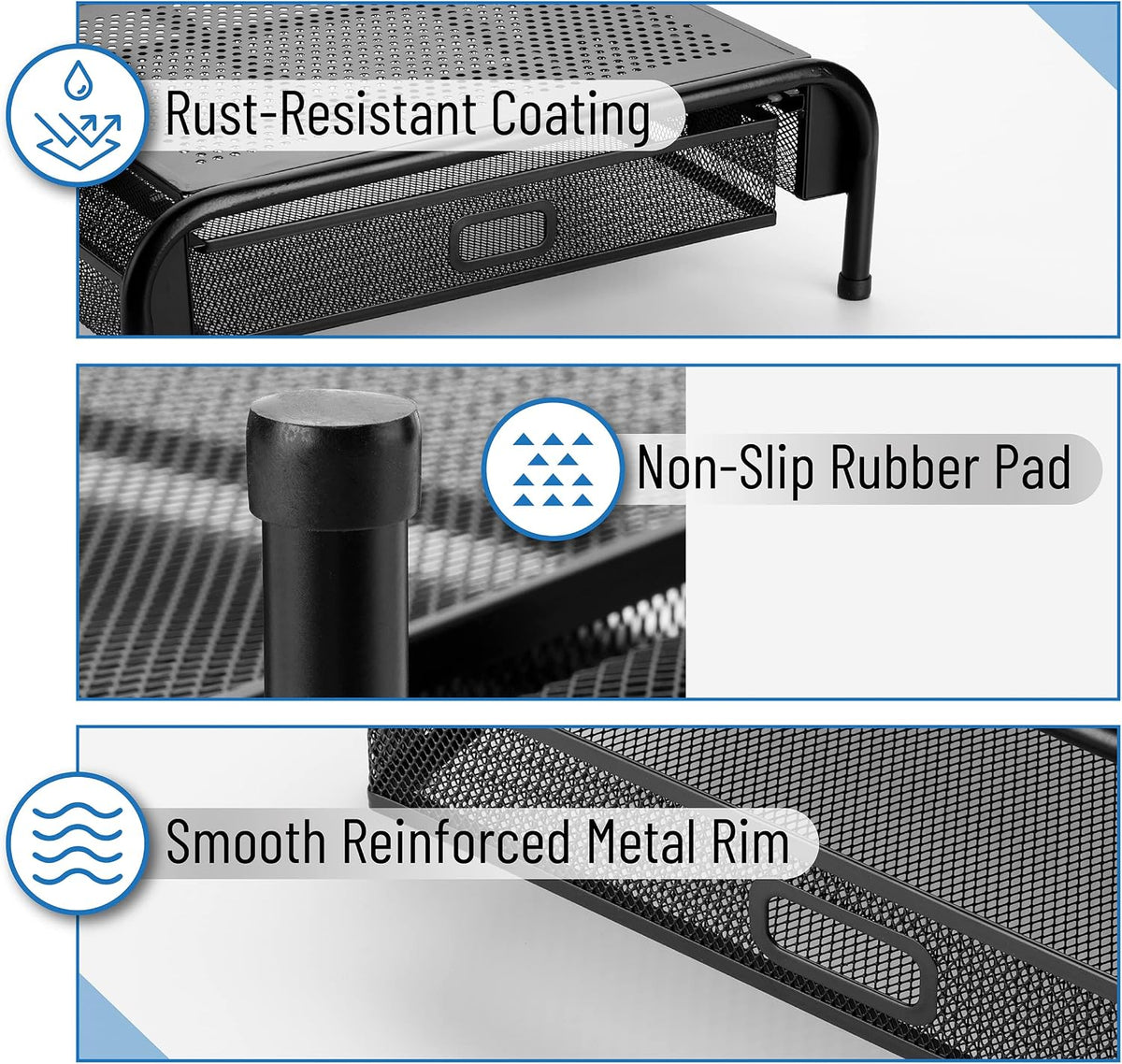 Metal Mesh Monitor Riser with Drawer - Desk Organizer for Optimal Viewing