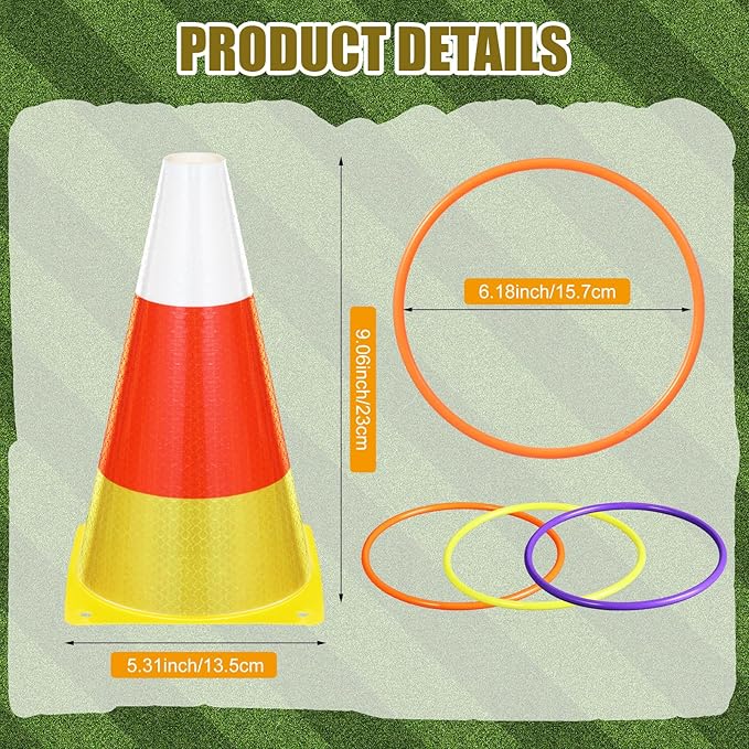 Leitee 6 Sets Candy Corn Ring Toss Game Plastic Cones Ring Toss Combo Set Mini Traffic Cones Toss Game for Sports Training Garden Backyard Outdoor Activities
