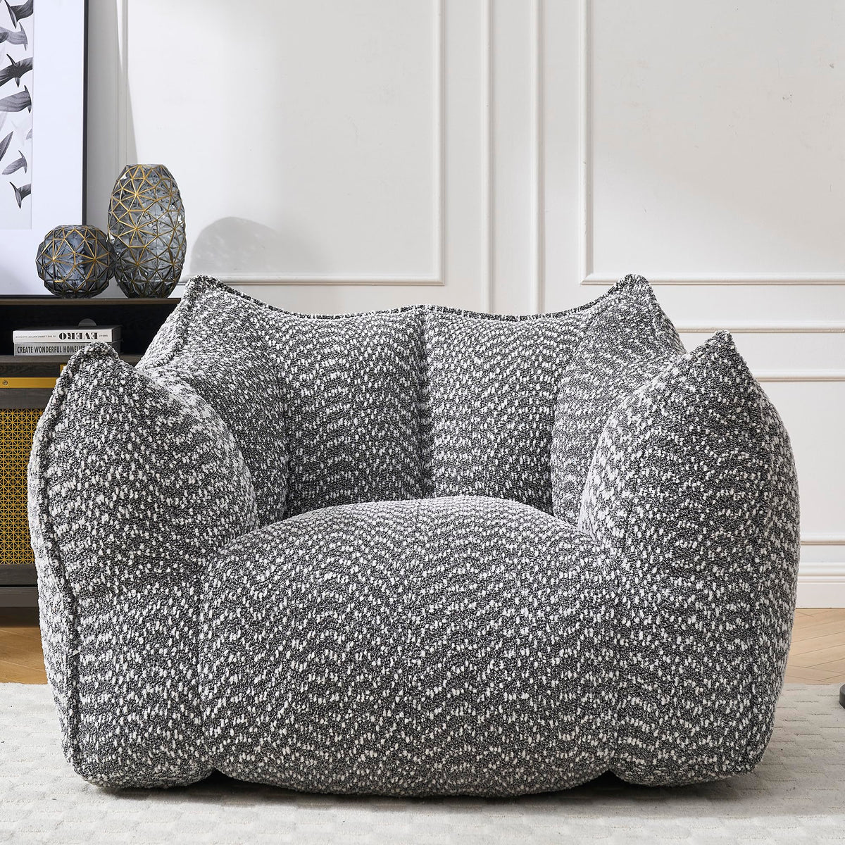 Large Grey Chenille Bean Bag Chair for Adults, Oversized Comfy Lounger for Living Room, Bedroom, Gaming, Reading, Watching TV, 47.2" x 36.2" x 30.7"