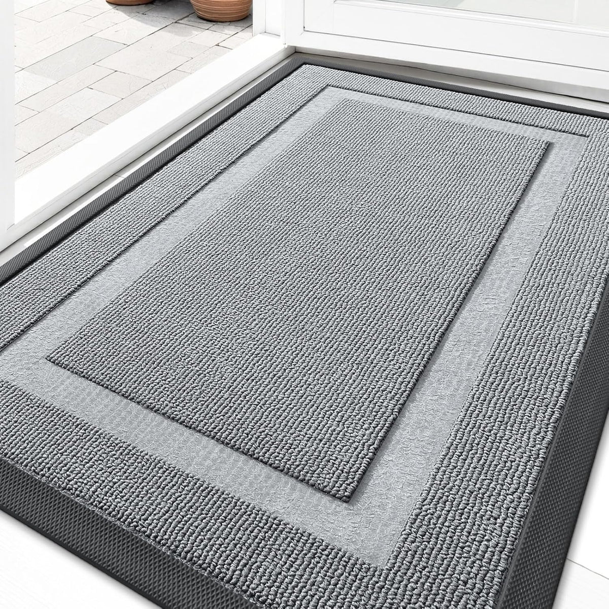 OLANLY Front Door Mat - Waterproof All-Season Doormat for Indoor/Outdoor Use | Sturdy Natural Rubber, 29.5x17, Ash Gray