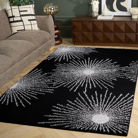 SAFAVIEH Soho Collection 5' x 8' Black / White SOH712D Handmade Starburst Premium Wool & Viscose Area Rug