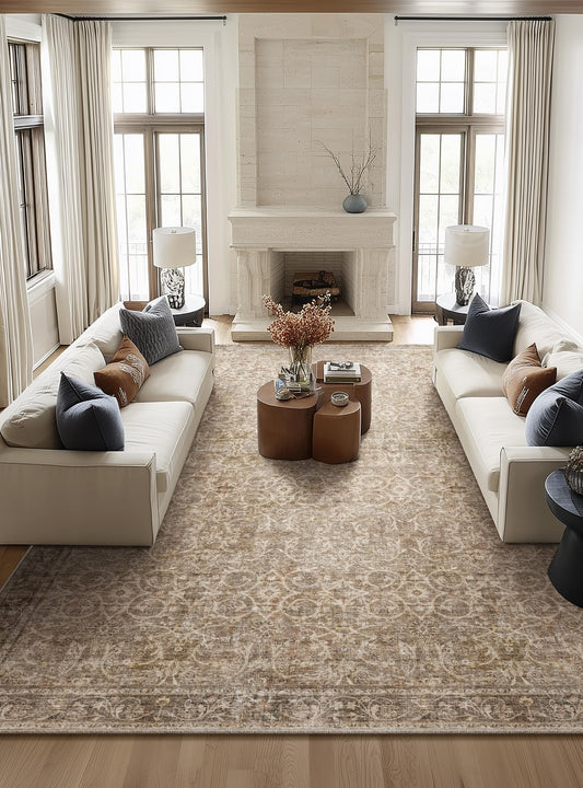NoiFamo Washable Rugs for Living Room: 10x14 Area Rugs for Bedroom Ultral Soft Non-Slip Stain Resistant Vintage Boho Large Carpet for High-Traffic Dining Room - Farmhouse Decor