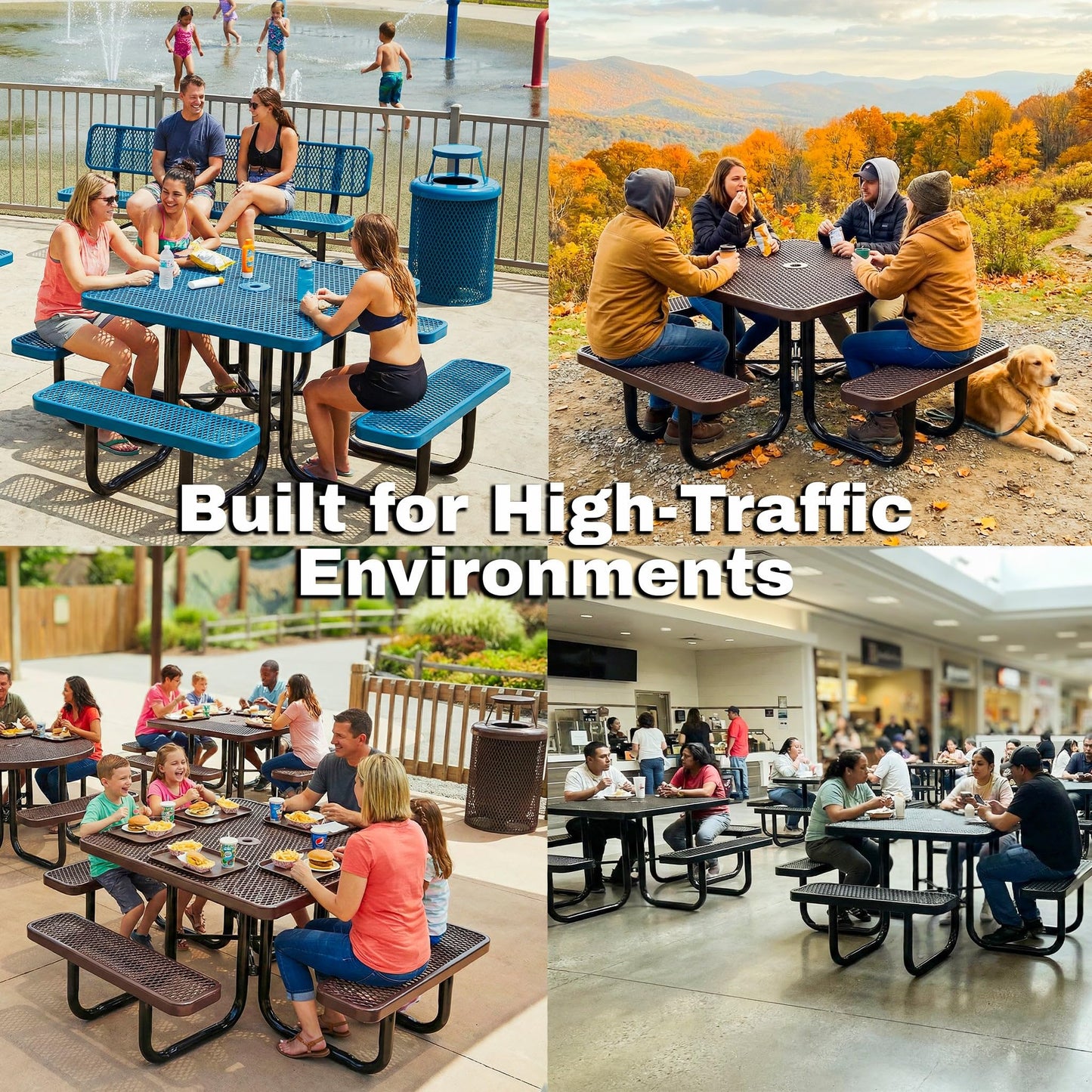 46” Square Heavy-Duty Expanded Metal Brown Picnic Table