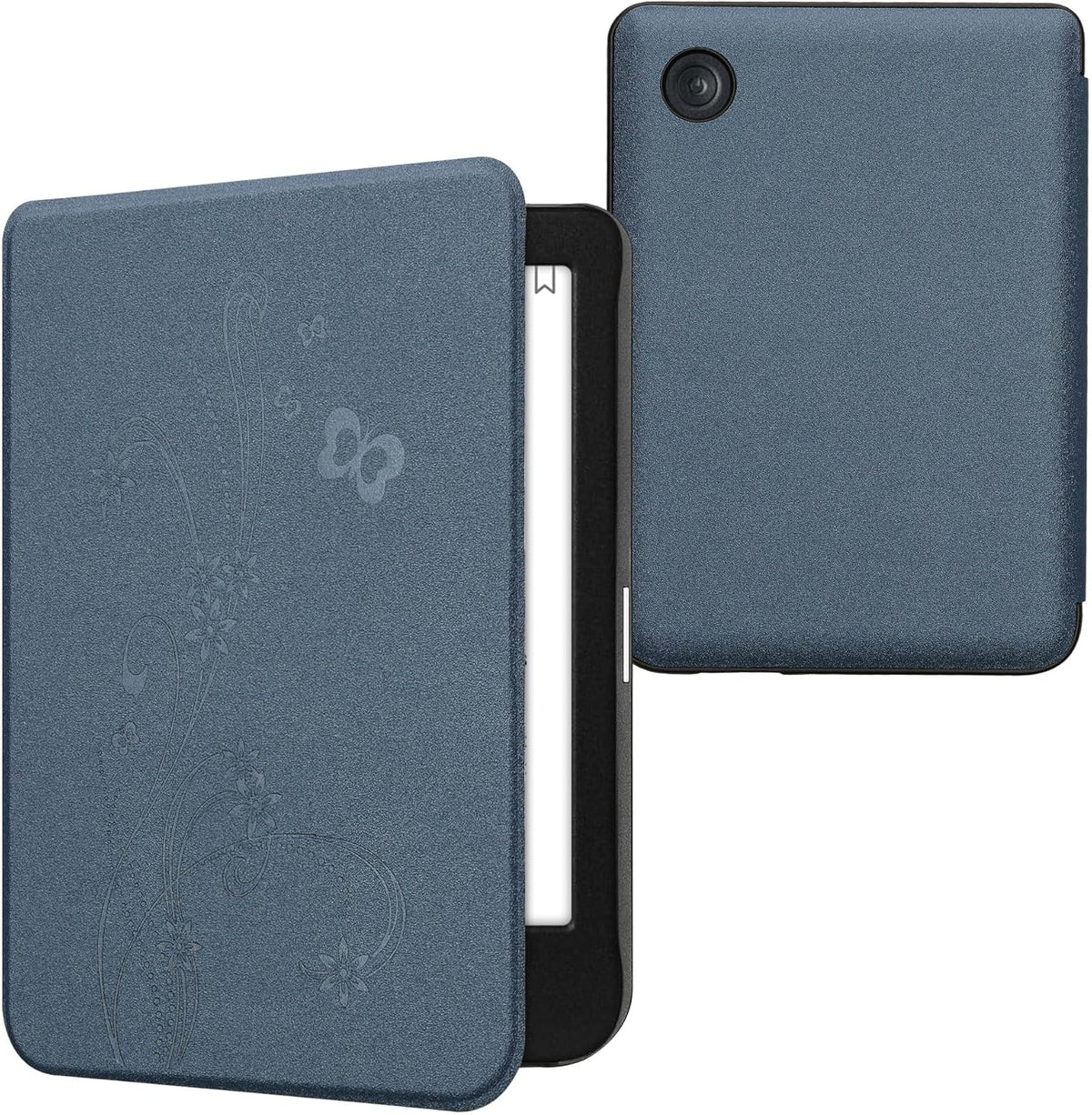 kwmobile Case Compatible with Kobo Clara BW/Colour Case - eReader Cover - Butterfly Tendril Dark Blue