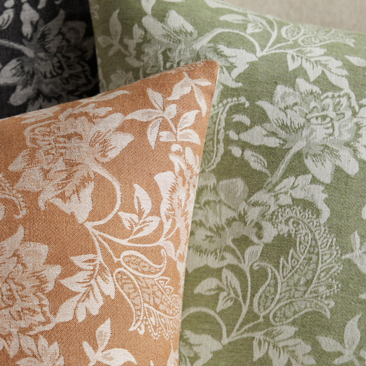 YZJZEDS Floral Jacquard Throw Pillow Covers Set of 2, Background/Green 18x18 Inch, Farmhouse Decorative Cotton Sage Green Cushion Covers for Sofa Bed Living Room Home Decor