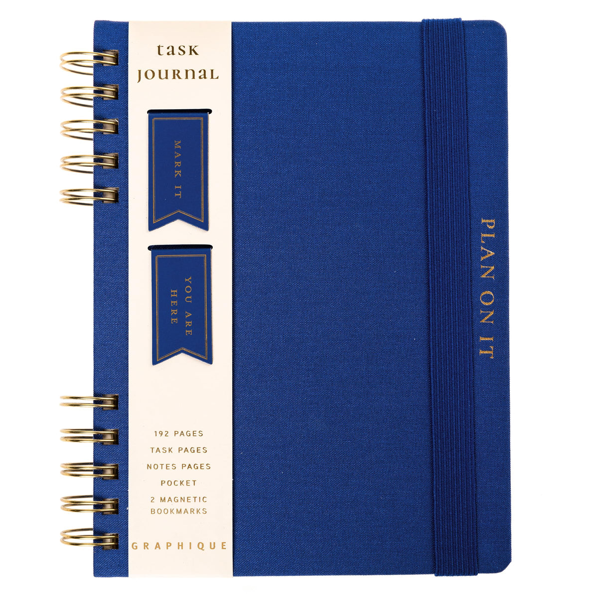 Daily Task Journal by Graphique Luxe Collection, Fabric-Wrapped Hardcover Spiral Notebook for Planning & Writing, Priority List Planner with Magnetic Bookmarks & Gold Foil Embossing,192 Pages, 6” x 8”, Colbalt Blue