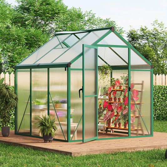 IDEALHOUSE 6×6 FT Greenhouse, Large Walk in Greenhouses for Outdoors and Garden Planting, Polycarbonate Greenhouse with Enhanced Aluminum Frame, Green Houses with Quick Setup Structure and Roof Vent