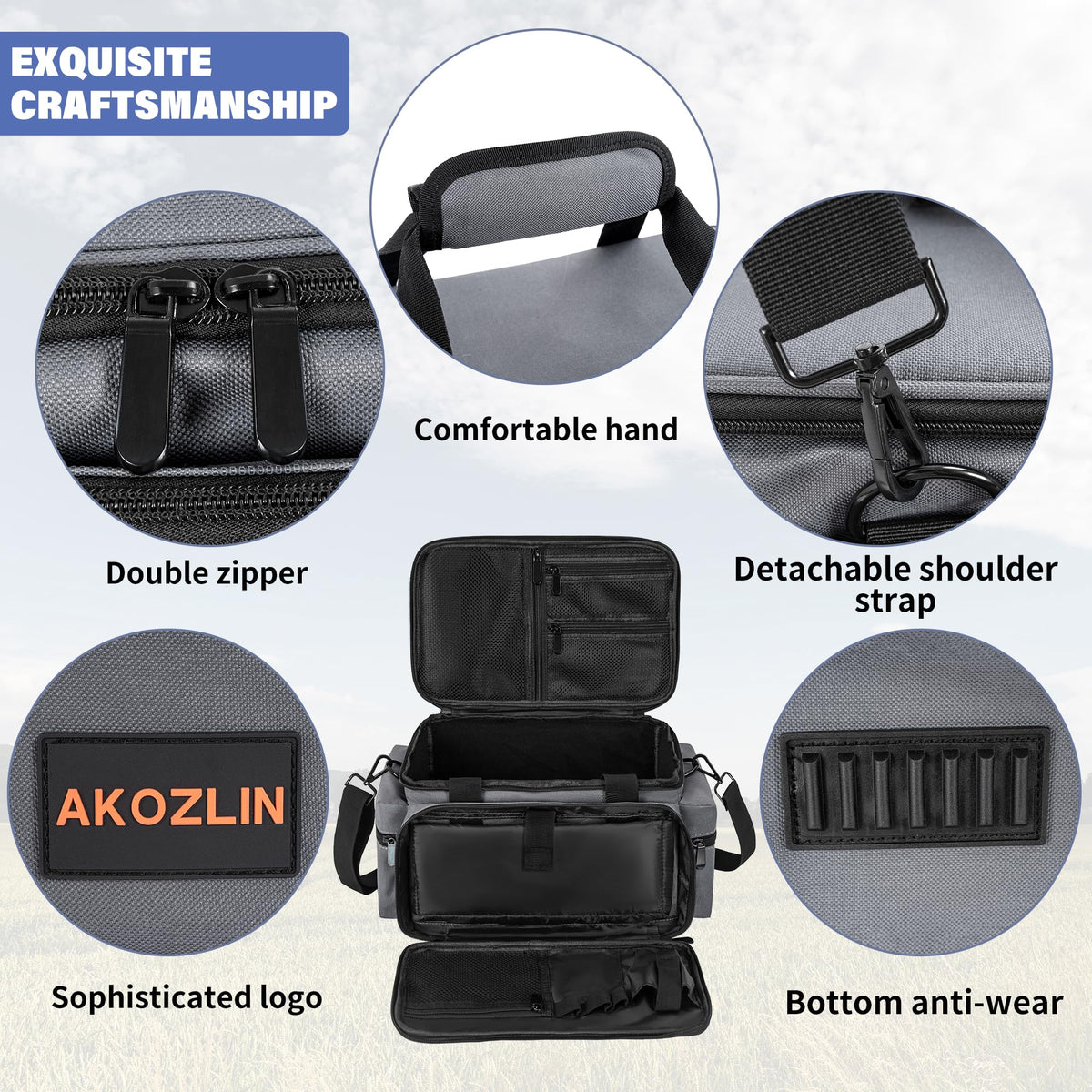 AKOZLIN Cable File Bag DJ Gig Bag Cord Organizer Case with Detachable Dividers for Laptop,DJ Gear, Sound Instrument and Music Equipment Accessories 13"×8.3"×8.3" Grey