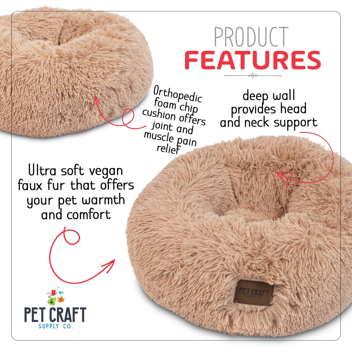 Pet Craft Supply Ultra Plush Calming Anti-Anxiety Pet Bed - Includes Super Soft Comfort Blanket - Great Medium Dog Bed Small Dog and Cat Bed;Cream