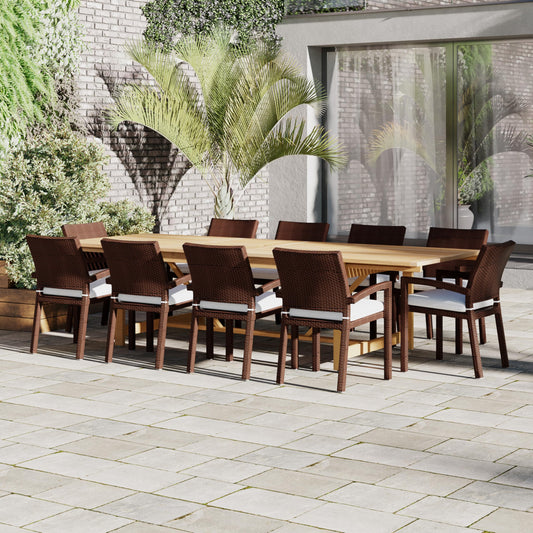 Amazonia Jefferson 11-Piece Patio Extendable Dining Table Set | Brown Wicker Chairs with Cushion | Ideal for Outdoors and Indoors
