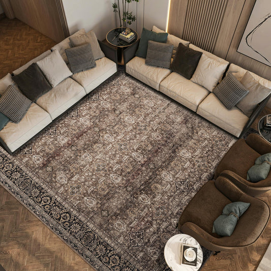 ARTWEAVER 10x14 Extra Large Area Rug for Living Room, Dining Room, Bedroom Home Office-Washable Non-Slip Vintage Floral Soft Non-Shedding Distressed Faux Wool Large Area Rugs (Brown, 10'x14')
