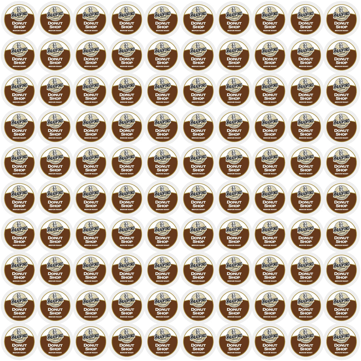 Bradford Coffee Donut Shop Medium Roast, 100% Arabica, 100 ct - Keurig Compatible, 20% More Coffee