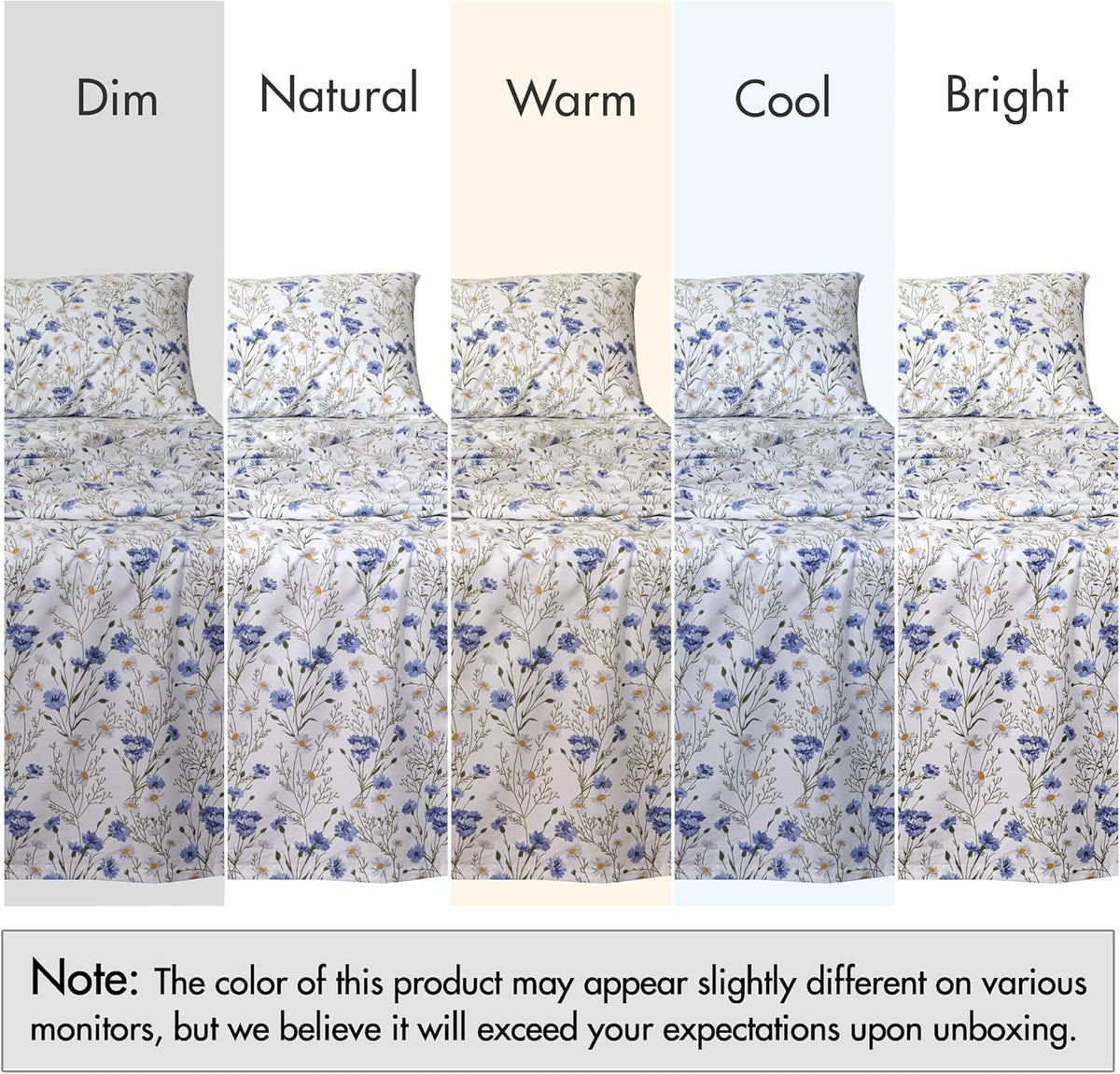 RUVANTI King Size Cotton Sheets - 100% Percale Bedding, Cooling Floral Design, 16" Deep Pocket, 4-Piece Set