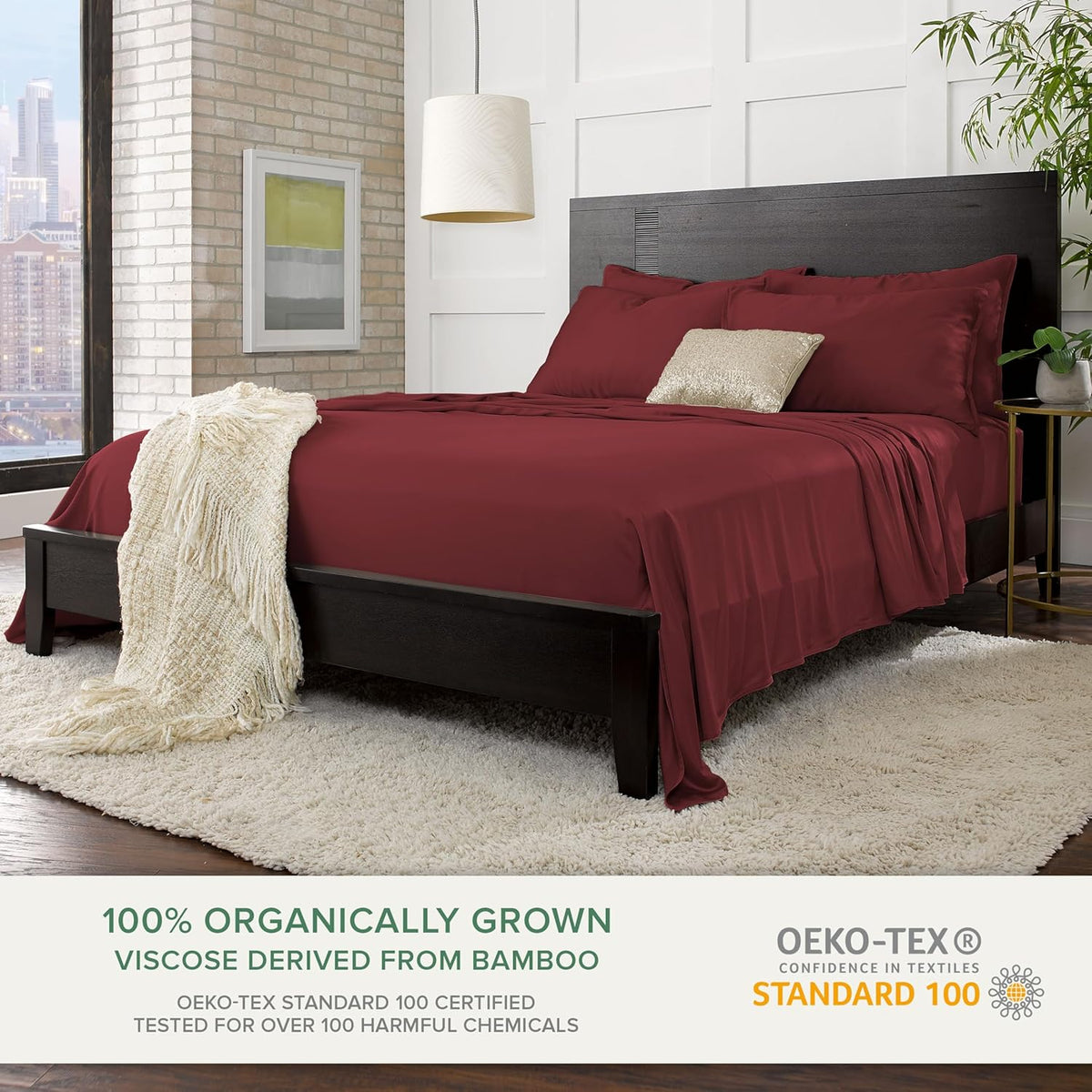 Pure Bamboo Queen Sheets - Luxuriously Soft 100% Organic Viscose Bed Set | Cooling & Durable (Merlot)